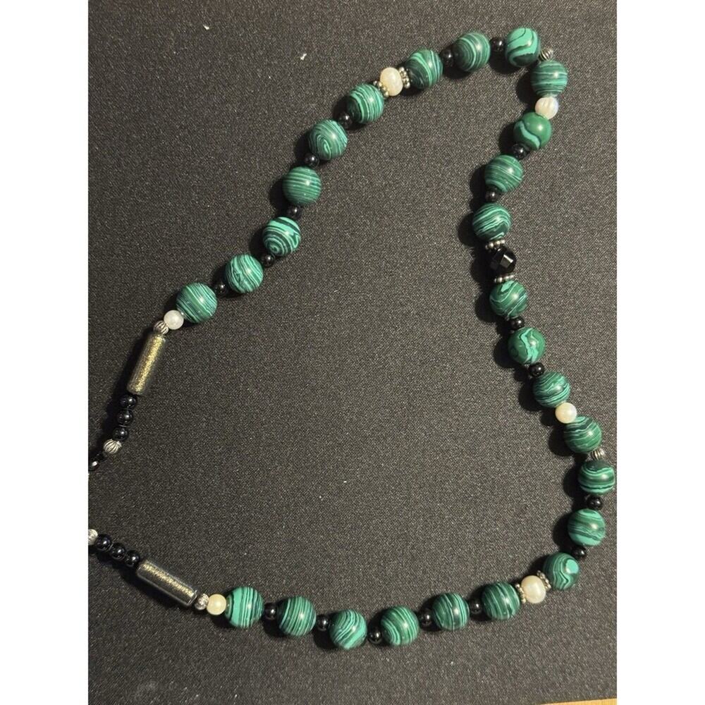 Malachite Onyx Pearl 18in Necklace 925 Silver Spacers Toggle Clasp